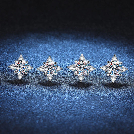 Clover Shaped Moissanite White Gold Plated Stud Earring - Christmas Gift for Her