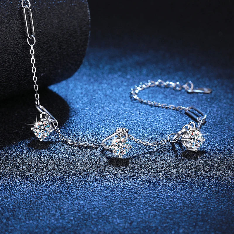 1.5CT Moissanite 3-Charms Bracelet – Elegant Gift for Her