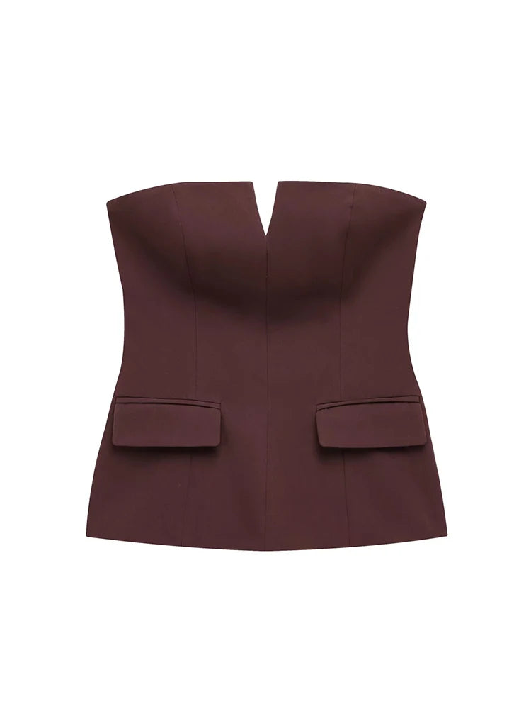 Strapless Blazer Design Crop Top