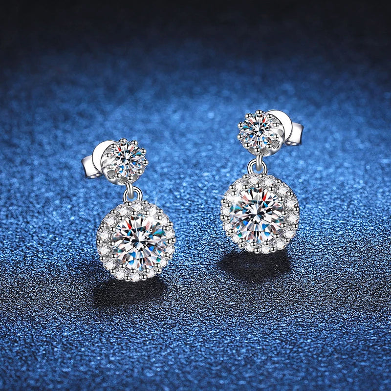 18k White Gold Plated 2 CT Moissanite Drop Earrings