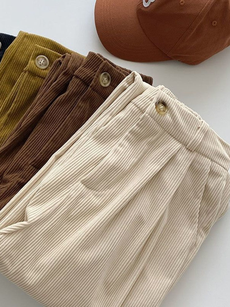 High Waist Wide Leg Vintage Corduroy Cotton Trousers