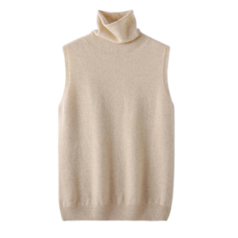 100% Merino Wool Sleeveless Turtleneck Basic Sweater