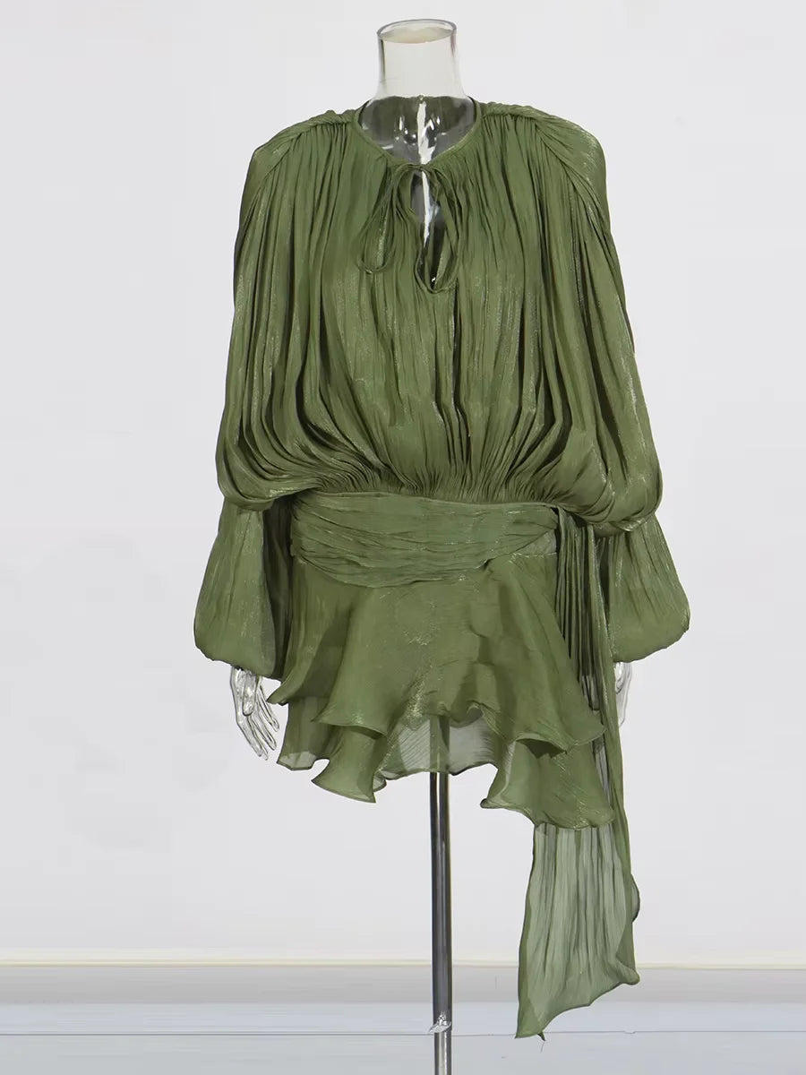 Long Sleeve Ruffle Details Mini Dress