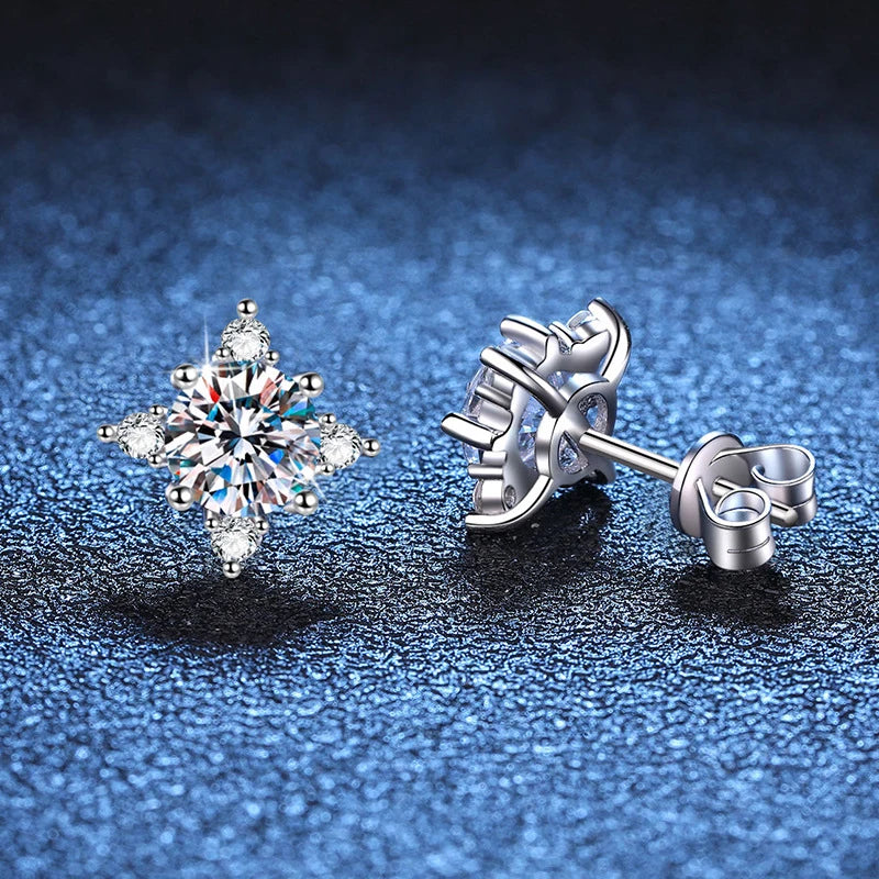 Clover Shaped Moissanite White Gold Plated Stud Earring - Christmas Gift for Her