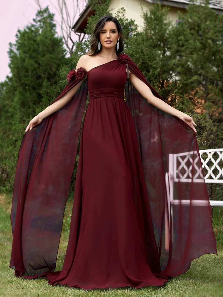One Shoulder Very Long Sleeve Chiffon Evening Dress Plus Size Dress The Black Friesian One Shoulder Very Long Sleeve Chiffon Evening Dress Plus Size Dress The Black Friesian