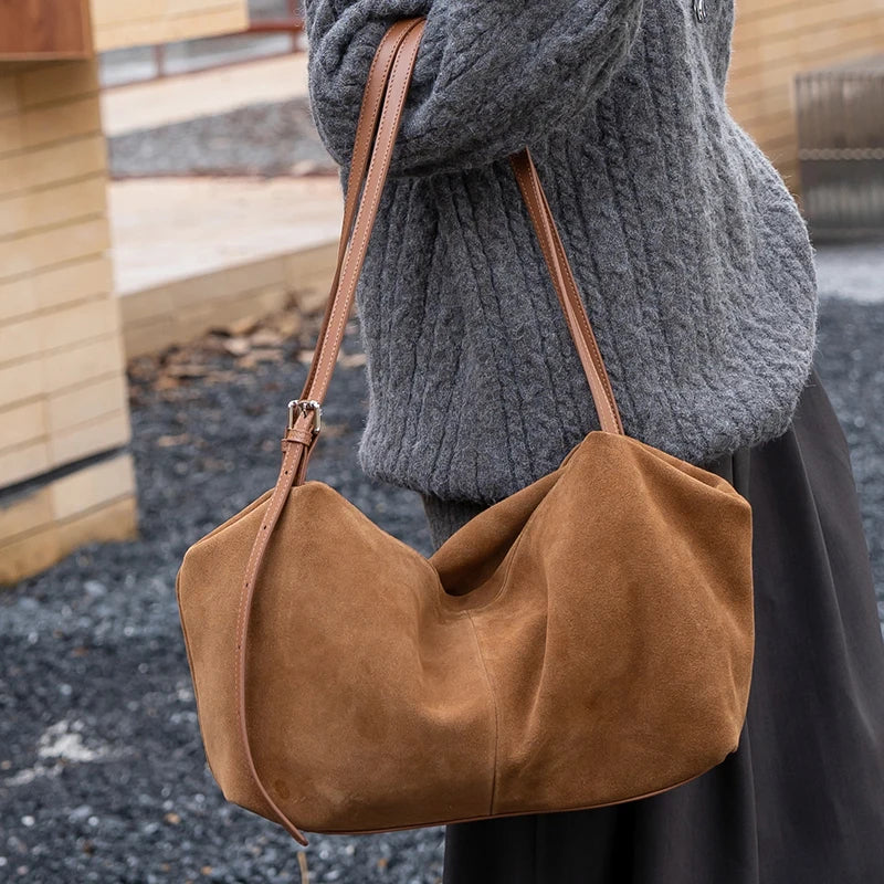 Genuine Leather Suede Large Shoulder Bag