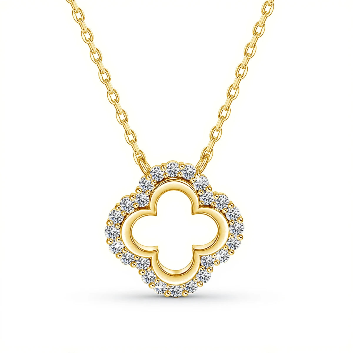 Four Leaf Clover Loop Moissanite 18K Gold Plated Necklace - Gift for Her