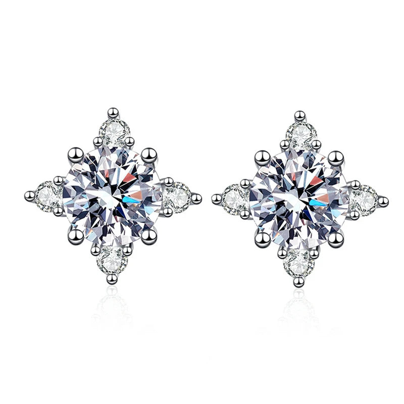 Clover Shaped Moissanite White Gold Plated Stud Earring - Christmas Gift for Her