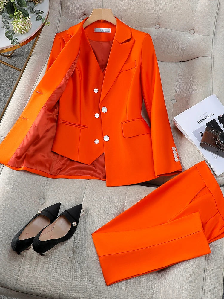 Women's 3 Pcs Vest, Blazer, and Trousers Suit