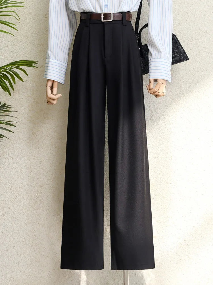 High Waist Wide Leg Suit Trousers with Pockets