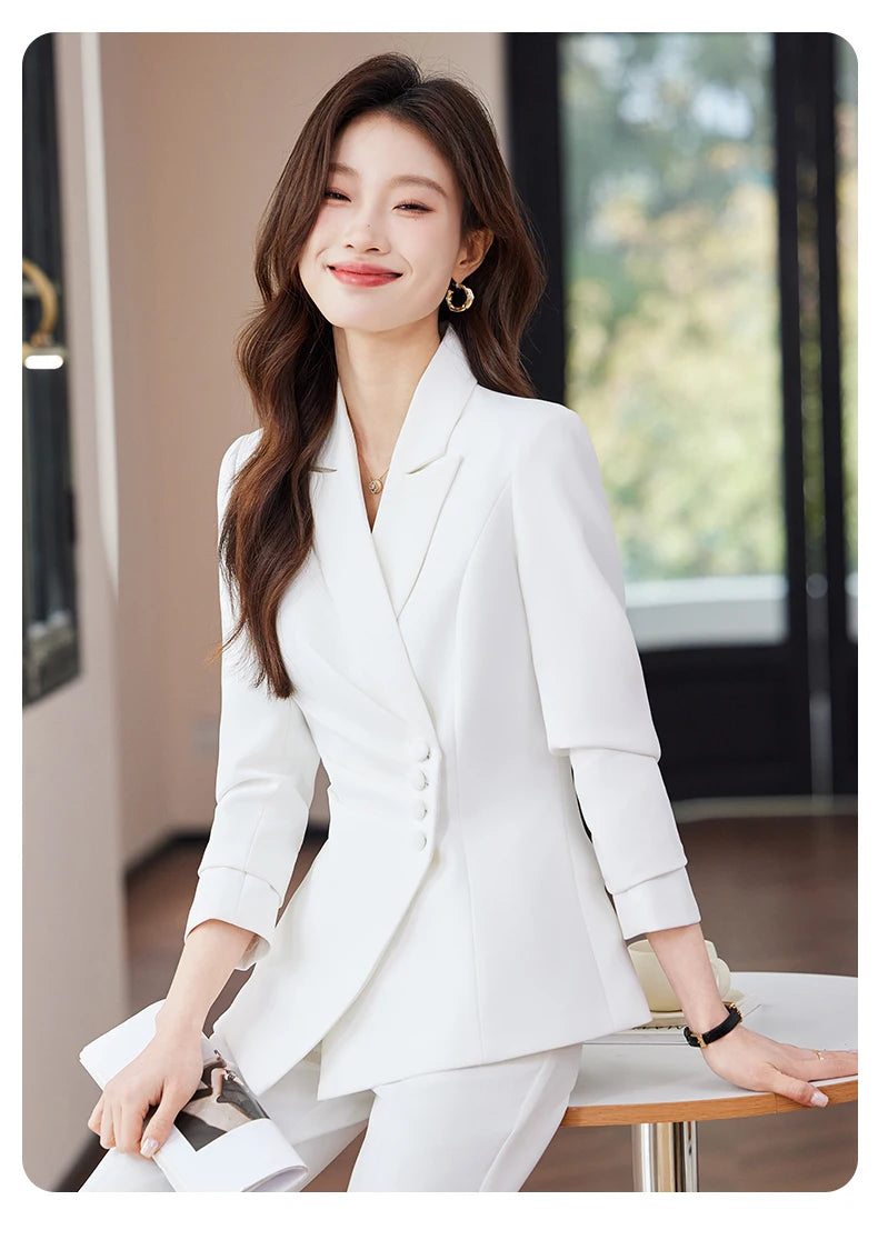 Women’s Slim Fit Pantsuit – Single Breasted Blazer & Ankle-Length Trousers