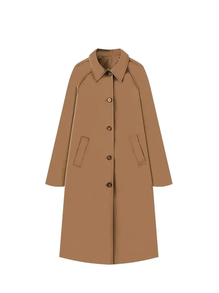 Single-Breasted Plaid Details Trench Coat