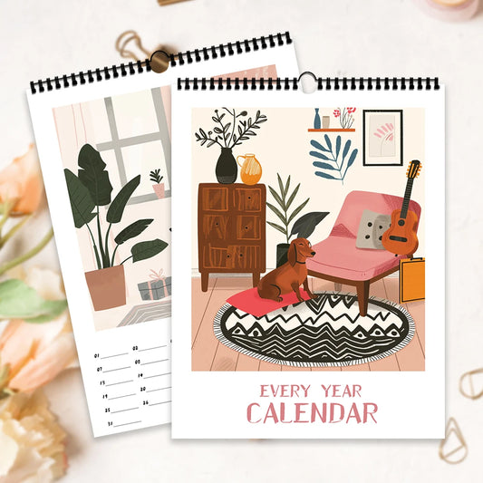 2026 Cartoon Dog Sketch Series Wall Calendar - Dog Lovers Christmas Gift