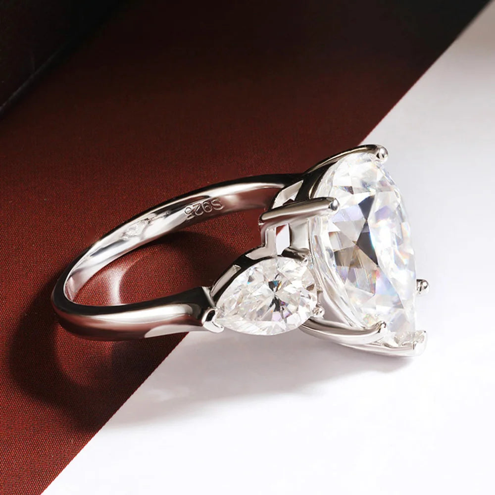 18K Plated 3 Stones 8 Carat Pear Cut Waterdrop Shape Engagement Wedding Moissanite Ring