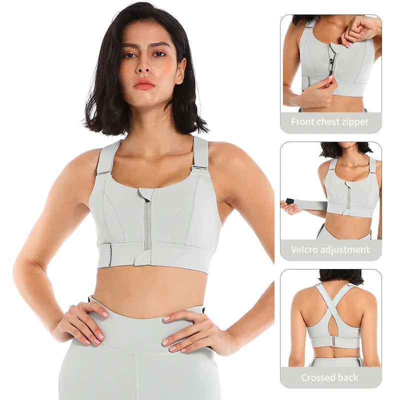Adjustable Front Zipper Full-Coverage Breathable Sport Bra