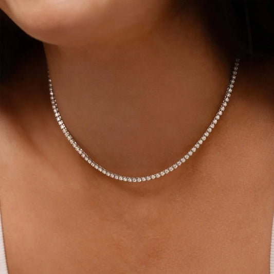 Moissanite Tennis Choker 18K Gold Pleated Necklace