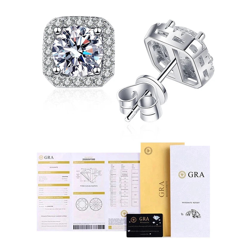 D Color Square Moissanite Stud Earrings