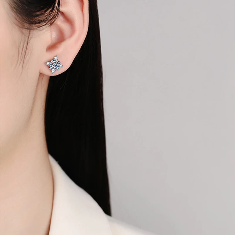 Clover Shaped Moissanite White Gold Plated Stud Earring - Christmas Gift for Her