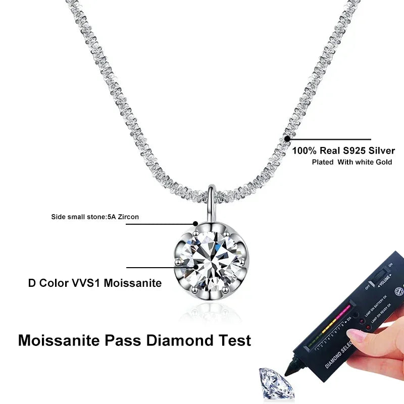 Crown Shaped 2CT Moissanite Pendant Necklace