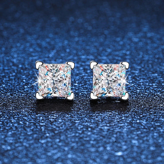 Square Shape 2 CT Moissanite Stud Earrings - Gift for Her
