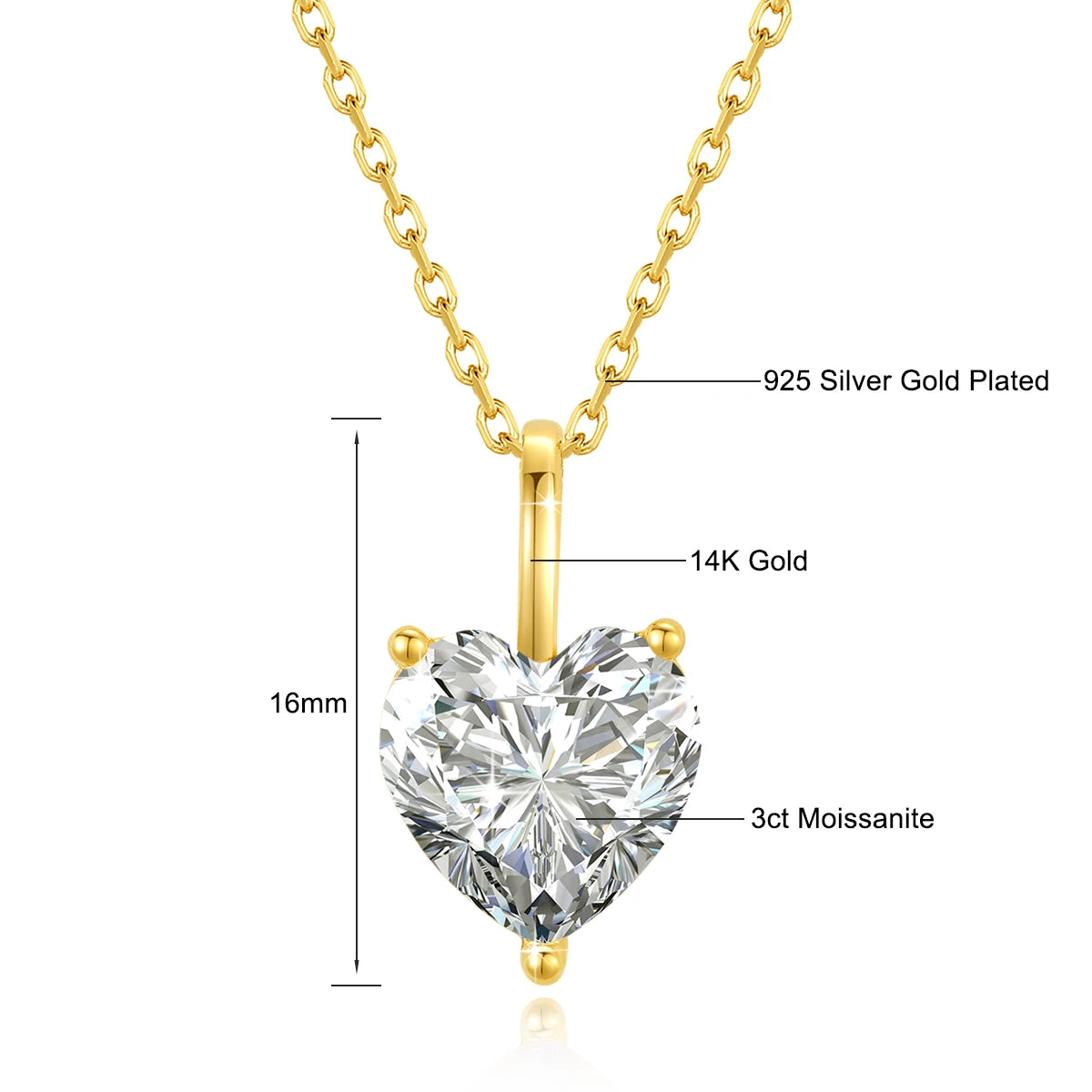 14K Gold Heart Cut Moissanite Pendant Necklace - Valentine's Gift For Her