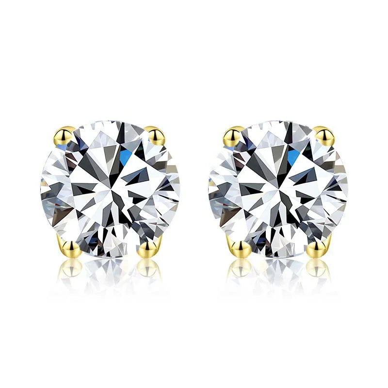 18k Gold Plated Round Shape Moissanite Stud Earrings