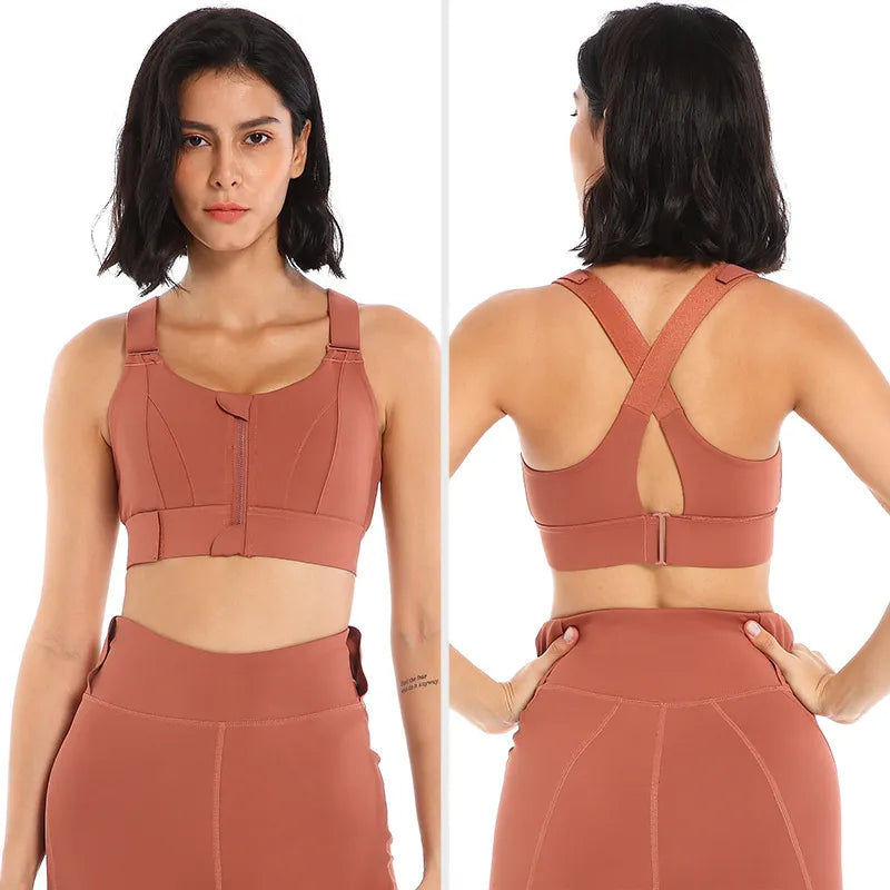 Adjustable Front Zipper Full-Coverage Breathable Sport Bra