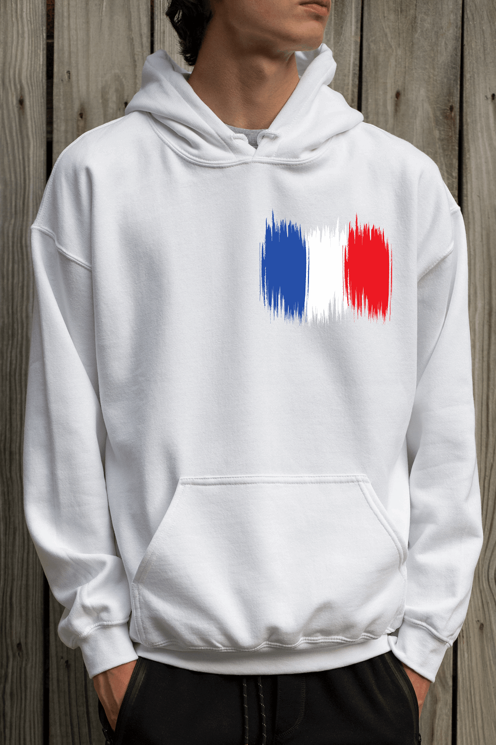 France Flag Printed Cotton Hoodie