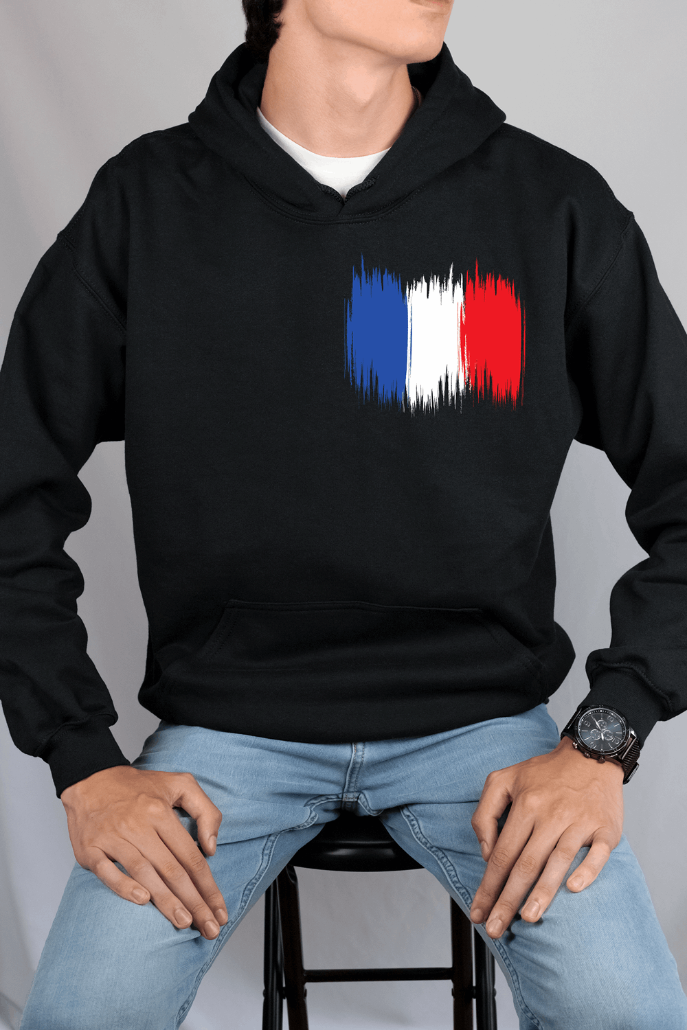 France Flag Printed Cotton Hoodie