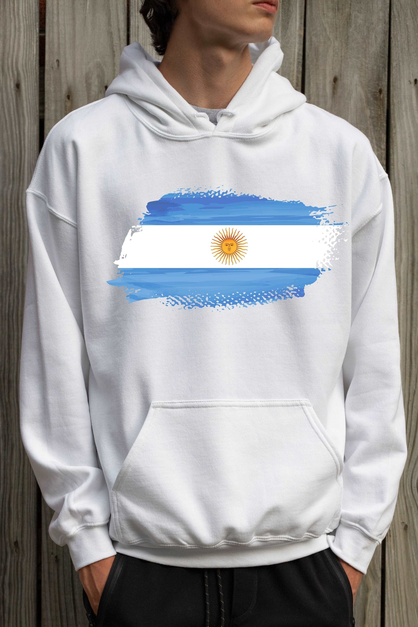 Argentina Flag Printed Cotton Hoodie