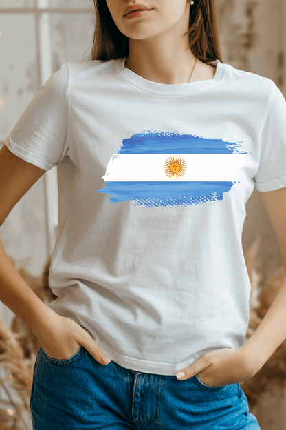 Argentina Flag Printed 100% Cotton T-Shirt