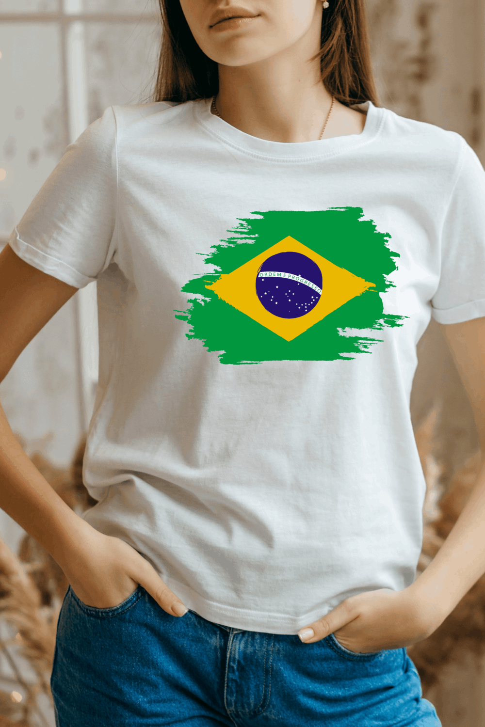 Brazil Flag Printed 100% Cotton T-Shirt