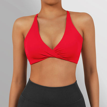 Halter Neckline Chest Twist Workout Top With Chest Pads