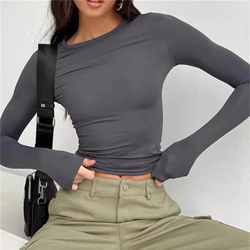 Crew Neckline Long Sleeve Crop Top