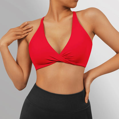 Halter Neckline Chest Twist Workout Top With Chest Pads