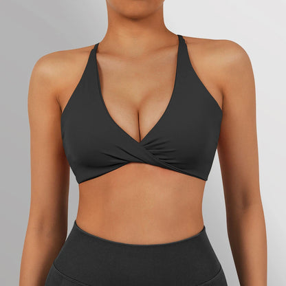 Halter Neckline Chest Twist Workout Top With Chest Pads