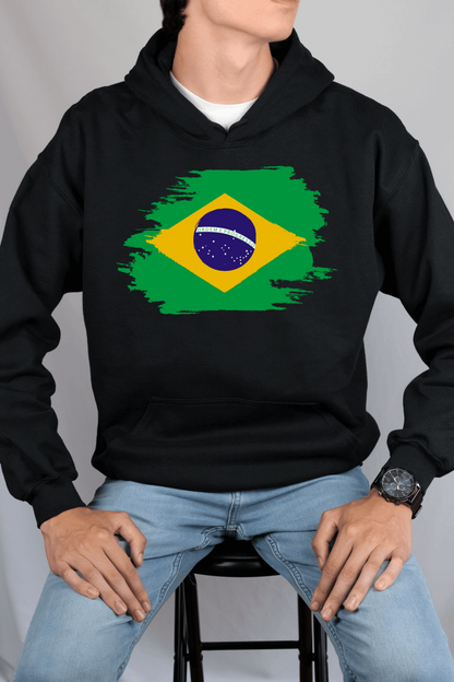 Brazil Flag Printed Cotton Hoodie