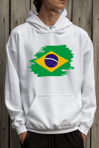 Brazil Flag Printed Cotton Hoodie