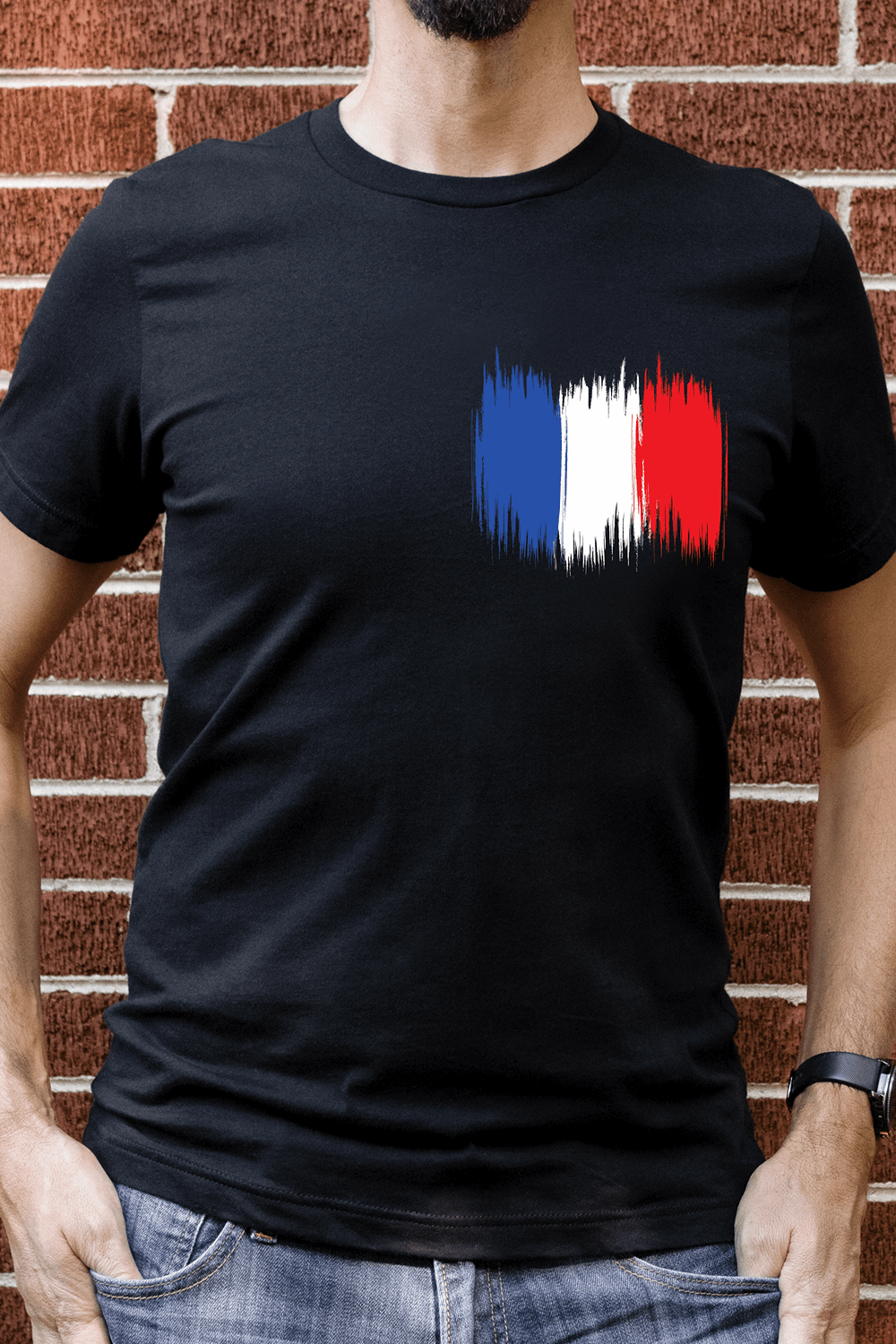 France Flag Printed 100% Cotton T-Shirt