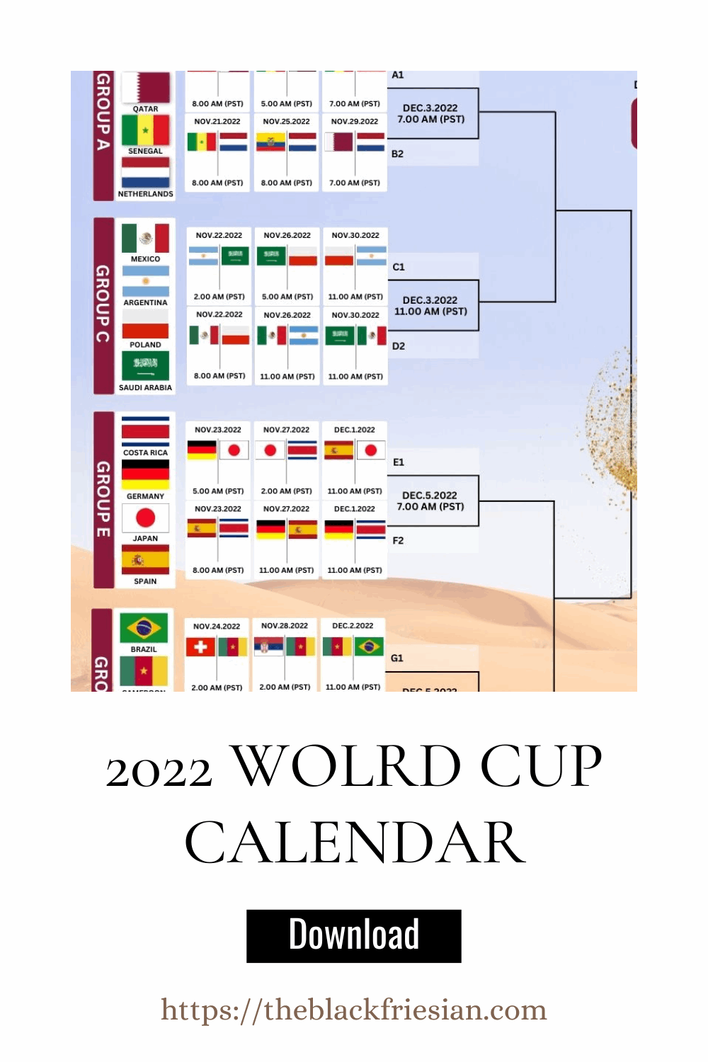 FIFA World Cup 2022 Calendar - Printable Wall Chart Poster