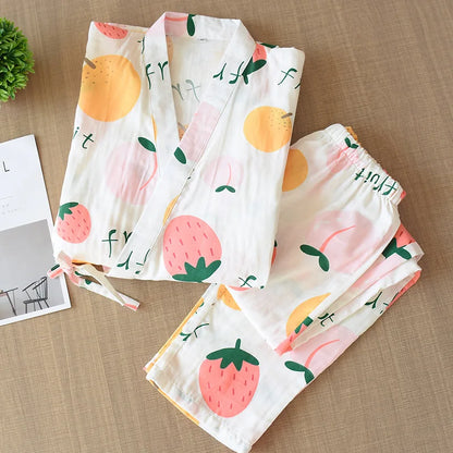 100% Cotton Short Sleeve Kimono Pajama Set