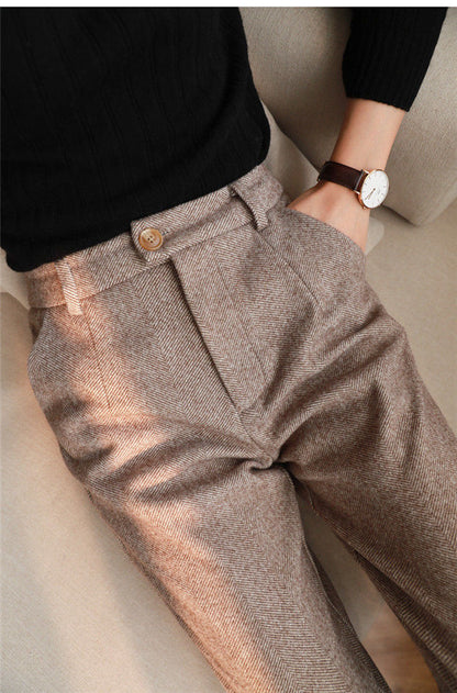 Autumn Winter High Waist Women's Woolen Pencil Trousers