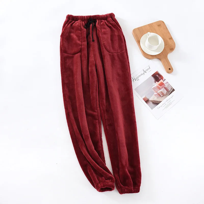 Thick Winter Fleece Pajama Bottoms - Velvet Pajama Trousers