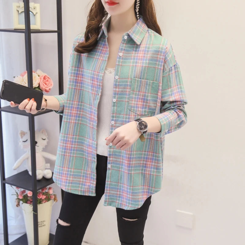 Women's Loose Autumn Plaid Shirt