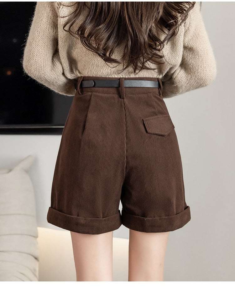 Corduroy Women's Cargo High Waist Wide Leg Shorts