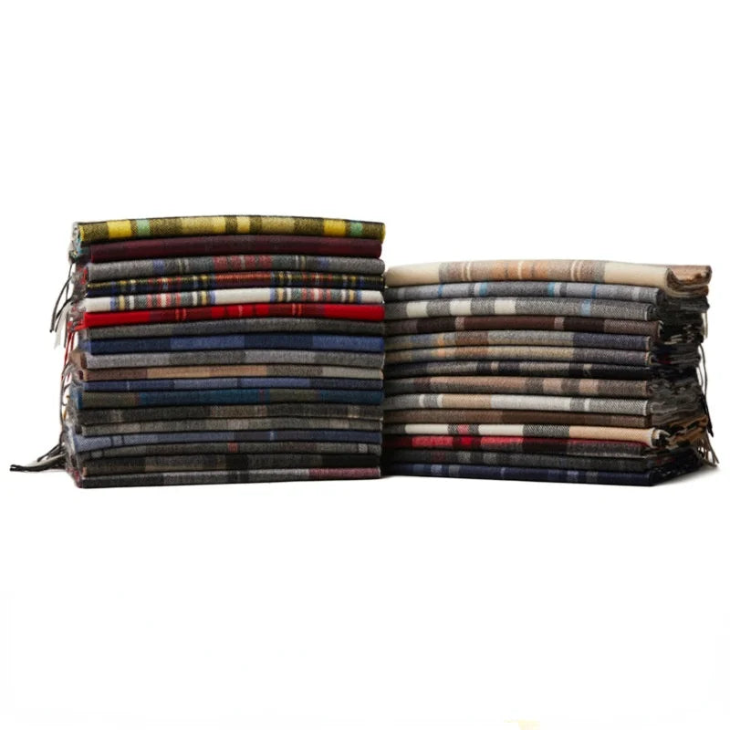 Men's 100% Pure Cashmere Plaid Scarf 180*30 CM