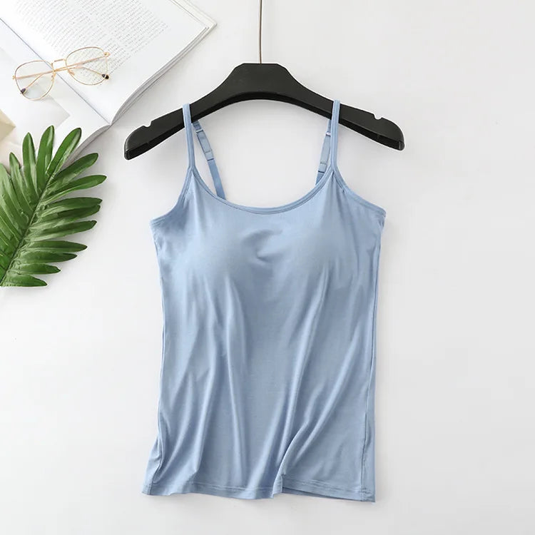 Built-in Bra Cami Top, Workout Camisole With Chest Pad