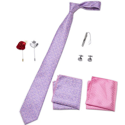 Luxury Bowtie 8 Pcs Tie Set Necktie, Bowtie, 2 Brooches, 2 Cufflinks, and 2 Pocket square