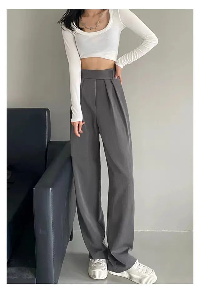 High Waist Wide Leg Suit Tailored Trousers