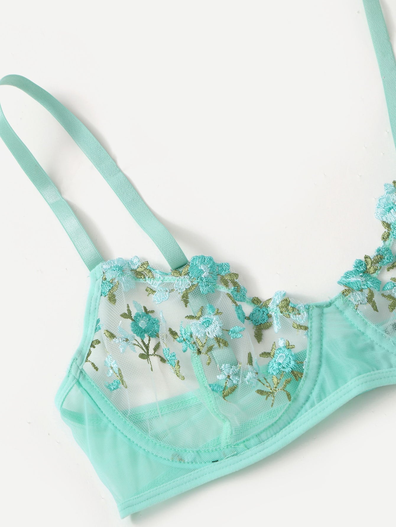 Floral Embroidery Lingerie Set Lace Bra and Thong Set